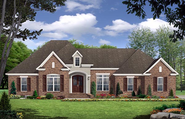 European, French Country, Traditional Plan with 2369 Sq. Ft., 3 Bedrooms, 3 Bathrooms, 2 Car Garage Elevation