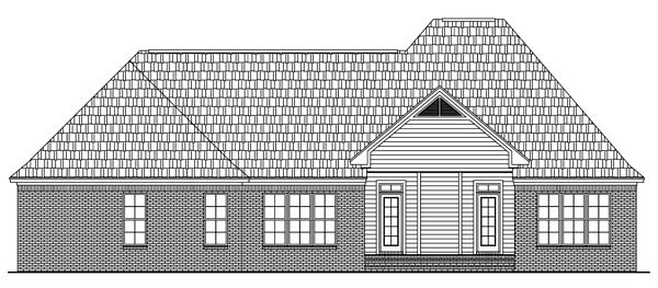 European, French Country, Traditional Plan with 2369 Sq. Ft., 3 Bedrooms, 3 Bathrooms, 2 Car Garage Rear Elevation