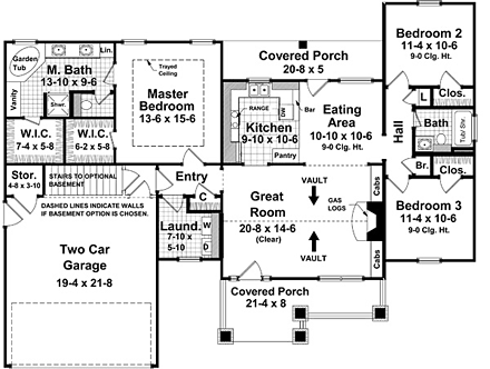 Bungalow, Craftsman House Plan 59146 with 3 Beds, 2 Baths, 2 Car Garage First Level Plan