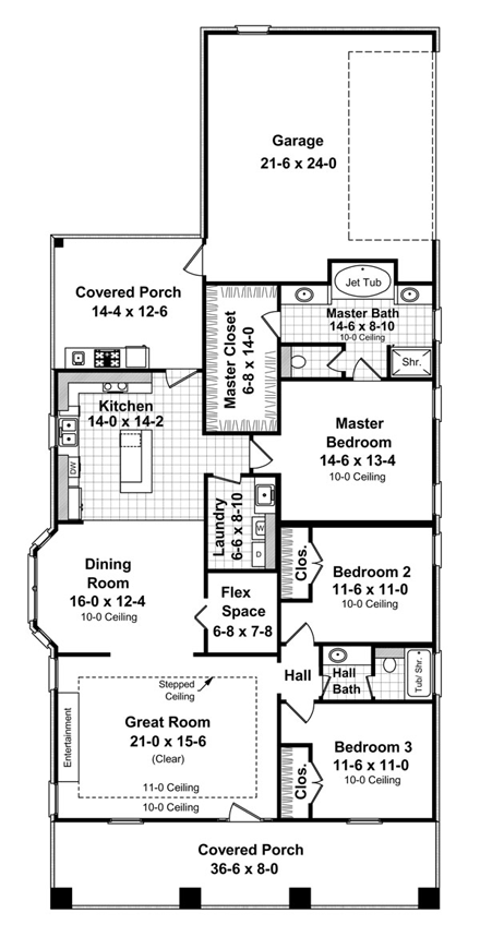 Cottage, Country, Craftsman House Plan 59147 with 3 Beds, 2 Baths, 2 Car Garage First Level Plan
