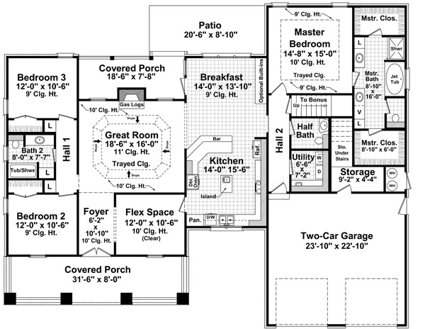 Bungalow, Craftsman House Plan 59149 with 3 Beds, 3 Baths, 2 Car Garage Level One