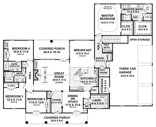 European, Southern House Plan 59161 with 4 Beds, 4 Baths, 3 Car Garage Level One
