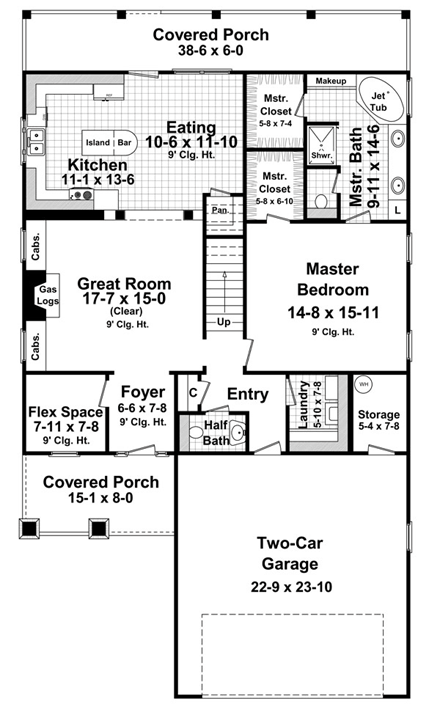 Cottage, Country, Craftsman House Plan 59166 with 3 Beds, 3 Baths, 2 Car Garage First Level Plan