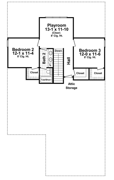 Cottage, Country, Craftsman House Plan 59166 with 3 Beds, 3 Baths, 2 Car Garage Second Level Plan