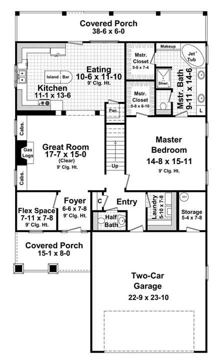 Bungalow, Craftsman House Plan 59168 with 4 Beds, 3 Baths, 2 Car Garage First Level Plan