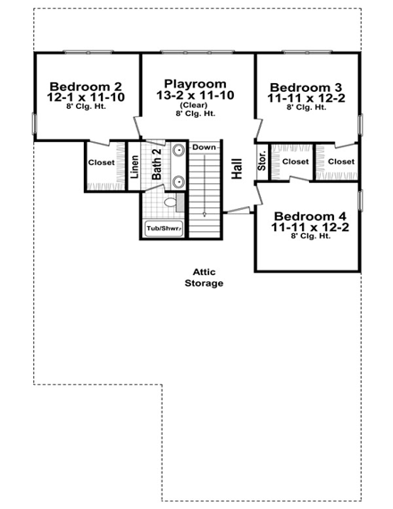 Bungalow, Craftsman House Plan 59168 with 4 Beds, 3 Baths, 2 Car Garage Second Level Plan