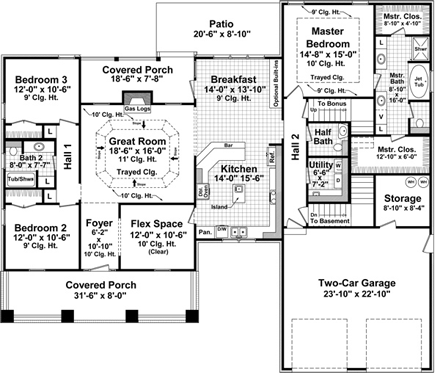 Craftsman House Plan 59178 with 3 Beds, 3 Baths, 2 Car Garage First Level Plan