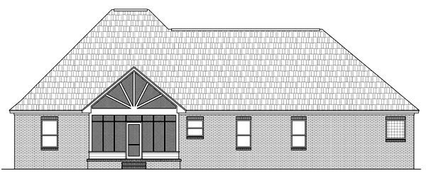 Country, European, French Country, Traditional Plan with 2216 Sq. Ft., 3 Bedrooms, 3 Bathrooms, 2 Car Garage Rear Elevation