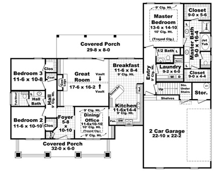 Bungalow, Craftsman House Plan 59192 with 3 Beds, 3 Baths, 2 Car Garage First Level Plan