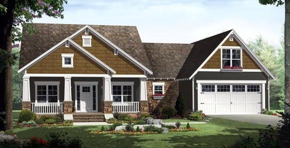 Bungalow, Craftsman, Traditional House Plan 59201 with 3 Beds, 2 Baths, 2 Car Garage Elevation