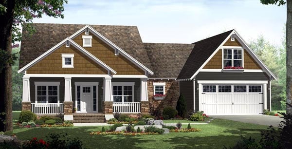 Bungalow, Craftsman, Traditional House Plan 59201 with 3 Beds, 2 Baths, 2 Car Garage Elevation