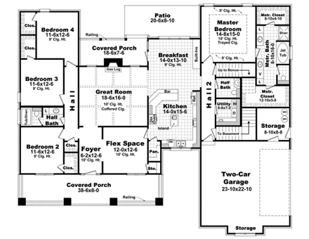 Bungalow, Craftsman House Plan 59206 with 4 Beds, 3 Baths, 2 Car Garage First Level Plan
