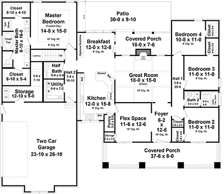 Bungalow, Craftsman House Plan 59207 with 4 Beds, 3 Baths, 2 Car Garage First Level Plan