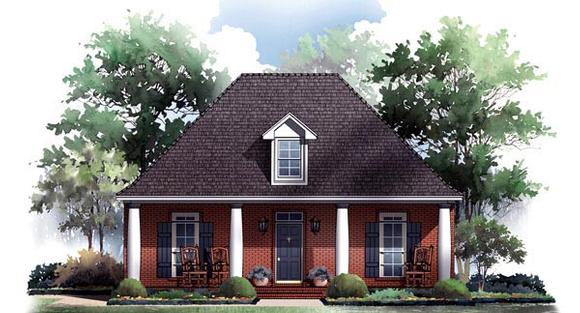 Acadian, Colonial, European, Traditional House Plan 59210 with 3 Beds, 2 Baths, 2 Car Garage Elevation