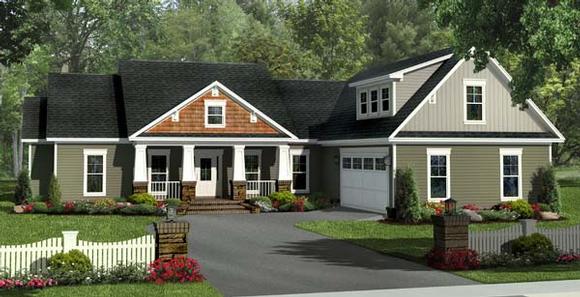 Bungalow, Craftsman, Traditional House Plan 59212 with 4 Beds, 3 Baths, 2 Car Garage Elevation