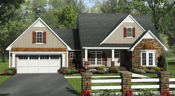 Craftsman, European, French Country, Southern, Traditional Plan with 2212 Sq. Ft., 4 Bedrooms, 3 Bathrooms, 2 Car Garage Elevation