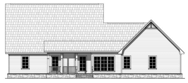 Craftsman, European, French Country, Southern, Traditional Plan with 2212 Sq. Ft., 4 Bedrooms, 3 Bathrooms, 2 Car Garage Rear Elevation