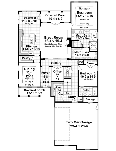 Country, Farmhouse, Traditional House Plan 59223 with 4 Beds, 4 Baths, 2 Car Garage First Level Plan
