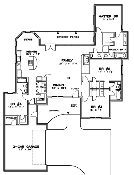 Contemporary, Florida, Southern House Plan 59301 with 4 Beds, 4 Baths, 2 Car Garage First Level Plan