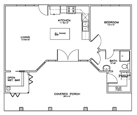Cottage, Craftsman House Plan 59341 with 1 Beds, 1 Baths First Level Plan