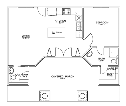 House Plan 59354 - Craftsman Style with 723 Sq Ft, 1 Bed, 1 Bath,