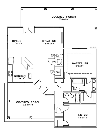 House Plan 59373 - Southern Style with 1411 Sq Ft, 2 Bed, 2 Bath