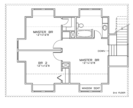 2 Car Garage Plan 59381 with 2 Beds, 2 Baths Second Level Plan