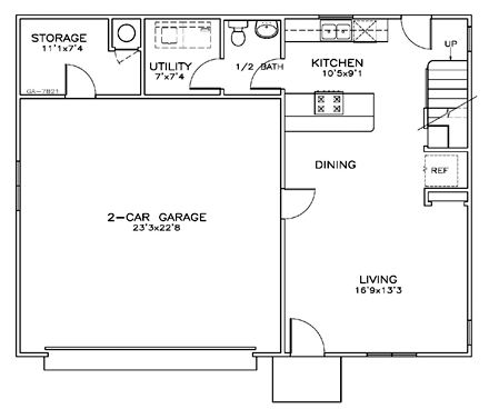 2 Car Garage Apartment Plan 59382 with 2 Beds, 2 Baths First Level Plan