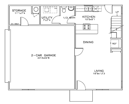 2 Car Garage Apartment Plan 59386 with 2 Beds, 2 Baths First Level Plan