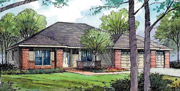 European, Ranch, Traditional House Plan 59407 with 3 Beds, 2 Baths, 3 Car Garage Elevation