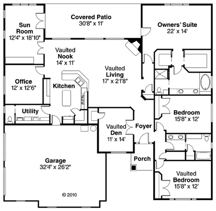 European, Ranch House Plan 59409 with 3 Beds, 3 Baths, 2 Car Garage First Level Plan