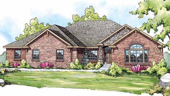 European, Ranch House Plan 59409 with 3 Beds, 3 Baths, 2 Car Garage Elevation