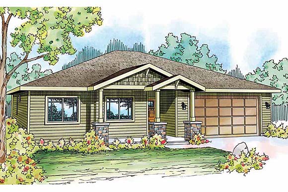 Contemporary, Cottage, Country, Craftsman, Ranch House Plan 59411 with 3 Beds, 2 Baths, 2 Car Garage Elevation