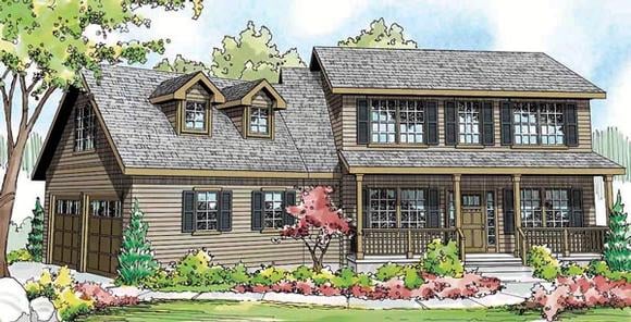 Cape Cod, Colonial, Cottage, Country House Plan 59416 with 3 Beds, 3 Baths, 2 Car Garage Elevation