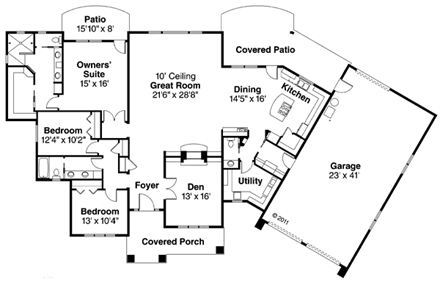 Bungalow, Florida, Ranch House Plan 59421 with 3 Beds, 3 Baths, 4 Car Garage First Level Plan