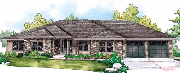 Contemporary, European, Ranch, Traditional House Plan 59427 with 4 Beds, 3 Baths, 3 Car Garage Elevation