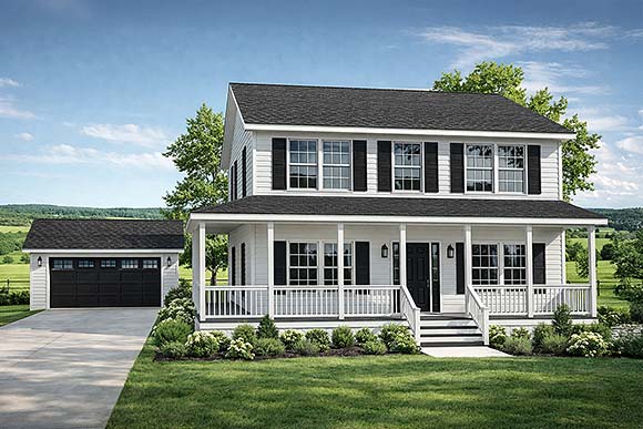 Country, Traditional House Plan 59432 with 3 Beds, 3 Baths, 2 Car Garage Elevation