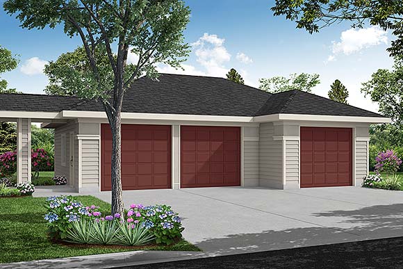 Contemporary, Traditional 3 Car Garage Plan 59449 Elevation