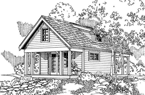 Cottage, Country House Plan 59485 with 1 Beds, 1 Baths Elevation