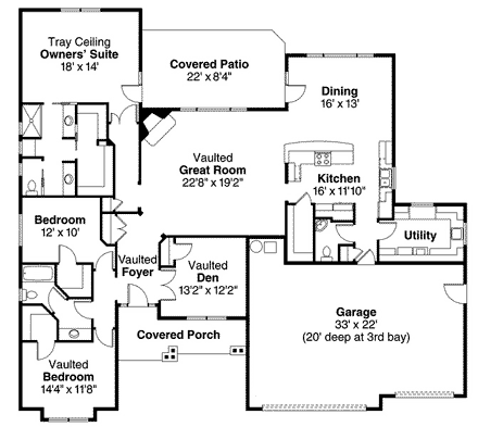 Cottage, Craftsman House Plan 59488 with 3 Beds, 3 Baths, 3 Car Garage First Level Plan