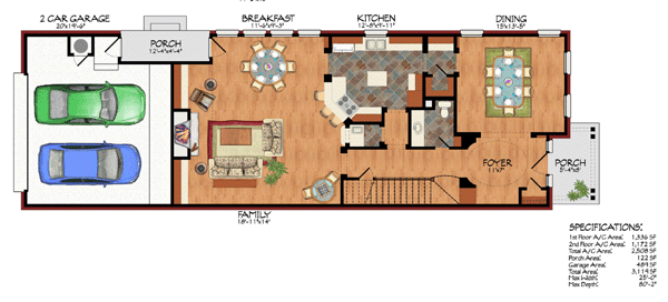 European, Traditional House Plan 59500 with 3 Beds, 3 Baths, 2 Car Garage Level One