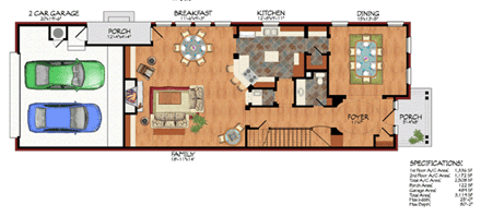 European, Traditional House Plan 59500 with 3 Beds, 3 Baths, 2 Car Garage First Level Plan