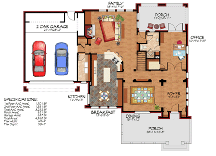 European, Mediterranean, Traditional House Plan 59502 with 4 Beds, 4 Baths, 2 Car Garage First Level Plan