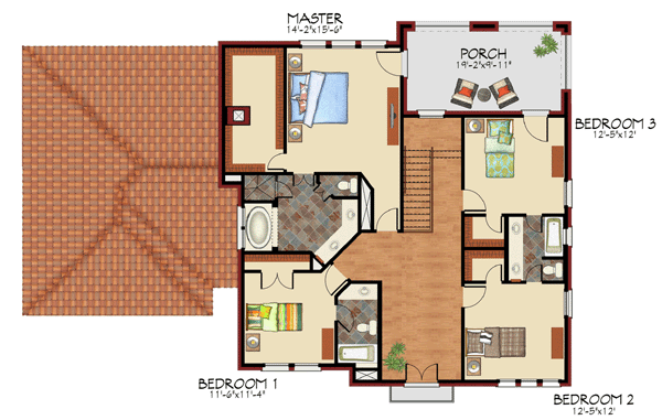 European, Mediterranean, Traditional House Plan 59502 with 4 Beds, 4 Baths, 2 Car Garage Level Two
