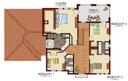 European, Mediterranean, Traditional House Plan 59502 with 4 Beds, 4 Baths, 2 Car Garage Second Level Plan