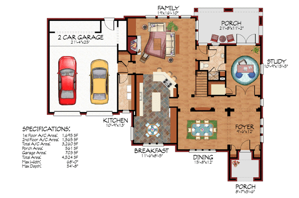 European, Traditional, Tudor House Plan 59504 with 4 Beds, 4 Baths, 2 Car Garage Level One