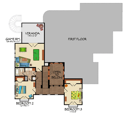 European, Mediterranean, Traditional House Plan 59505 with 4 Beds, 4 Baths Second Level Plan