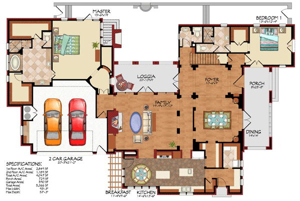 Mediterranean, Traditional House Plan 59506 with 5 Beds, 5 Baths, 2 Car Garage Level One