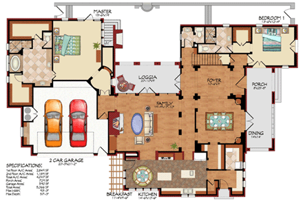 Mediterranean, Traditional House Plan 59506 with 5 Beds, 5 Baths, 2 Car Garage First Level Plan