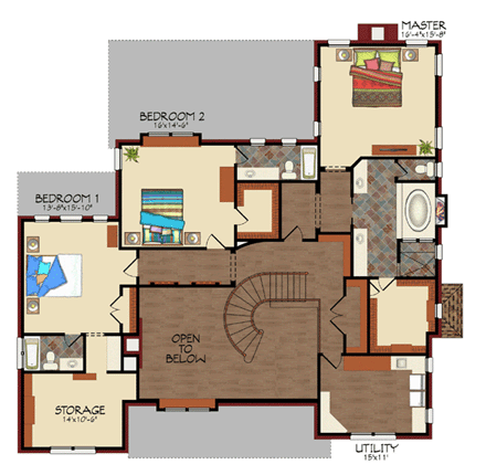 Traditional House Plan 59507 with 3 Beds, 5 Baths Second Level Plan